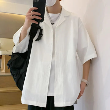 Riolio Summer Short Sleeved Shirt Men Fashion Casual Shirt Men Streetwear Korean Loose Ice Silk White Shirt Mens Large Size 5XL
